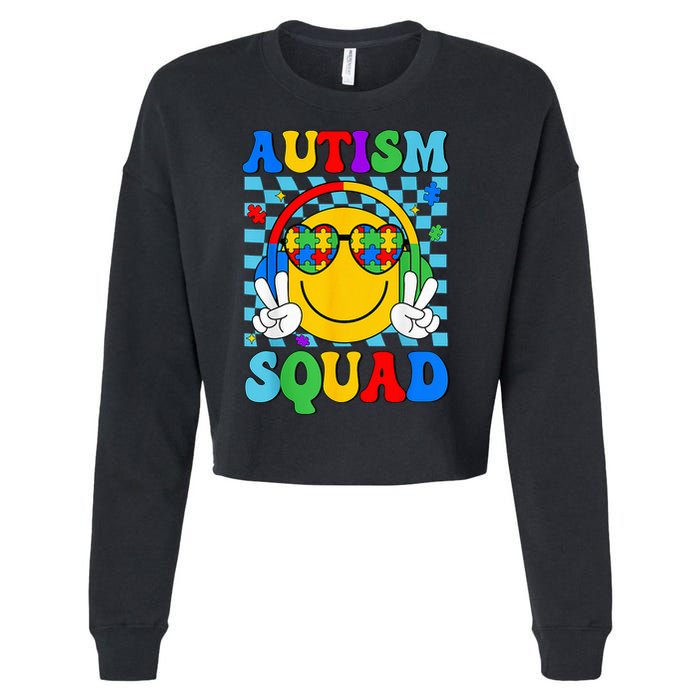 Autism Awareness Autism Squad Support Smile Face Cropped Pullover Crew