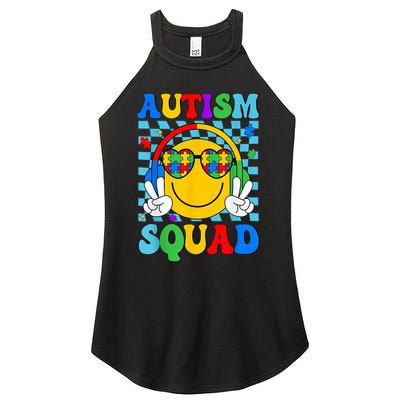 Autism Awareness Autism Squad Support Smile Face Women's Perfect Tri Rocker Tank