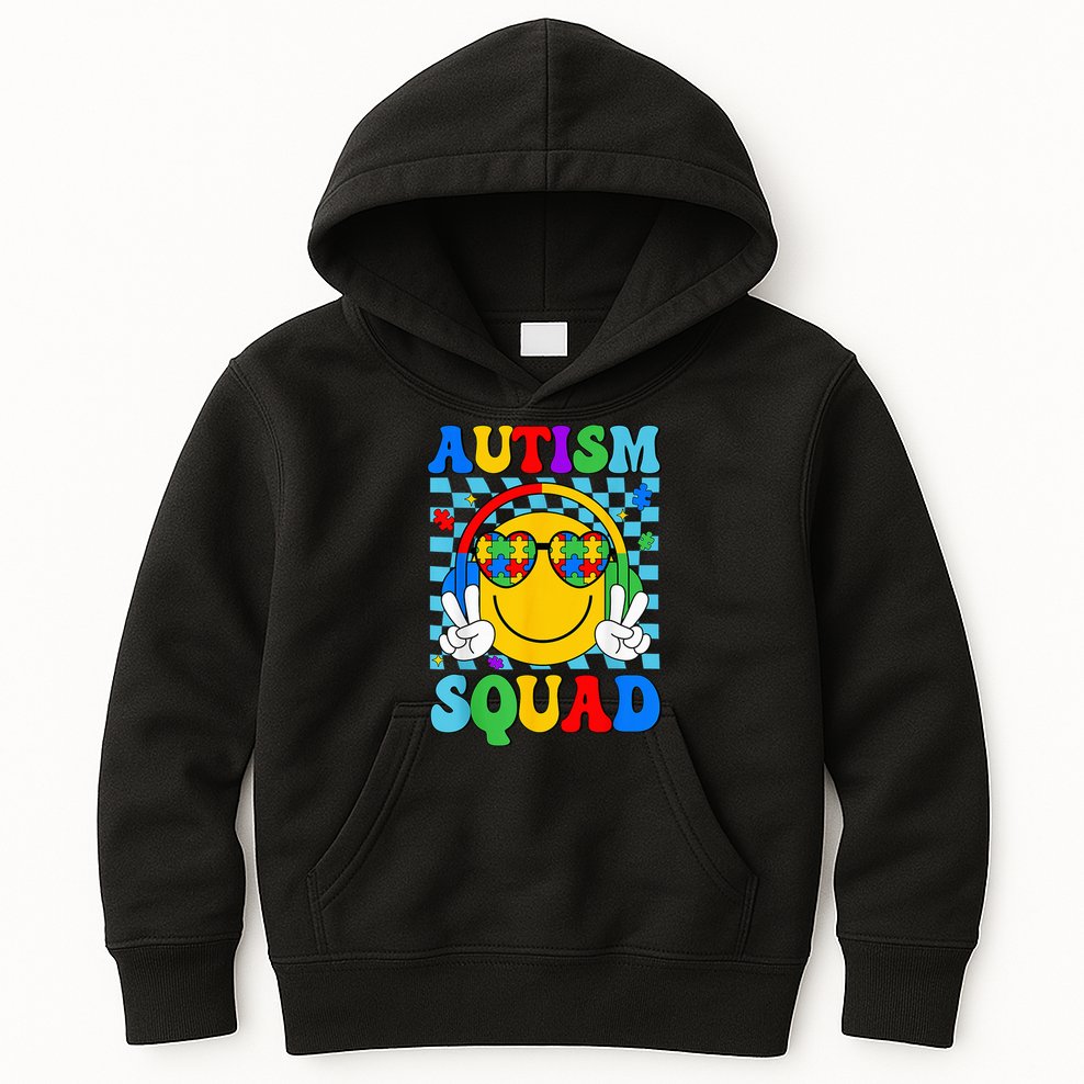 Autism Awareness Autism Squad Support Smile Face Kids Hoodie