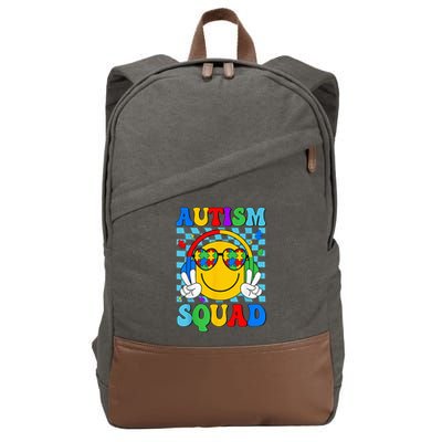 Autism Awareness Autism Squad Support Smile Face Cotton Canvas Backpack