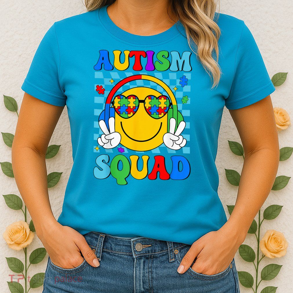 Autism Awareness Autism Squad Support Smile Face Womens T-Shirt