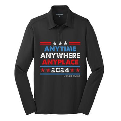 Anytime Anywhere Anyplace Donald Trump 2024 Silk Touch Performance Long Sleeve Polo