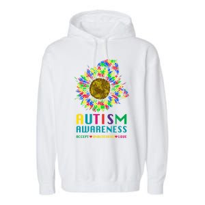 Autism Awareness Accept Understand Love Puzzle Autism Mom Gift Garment-Dyed Fleece Hoodie