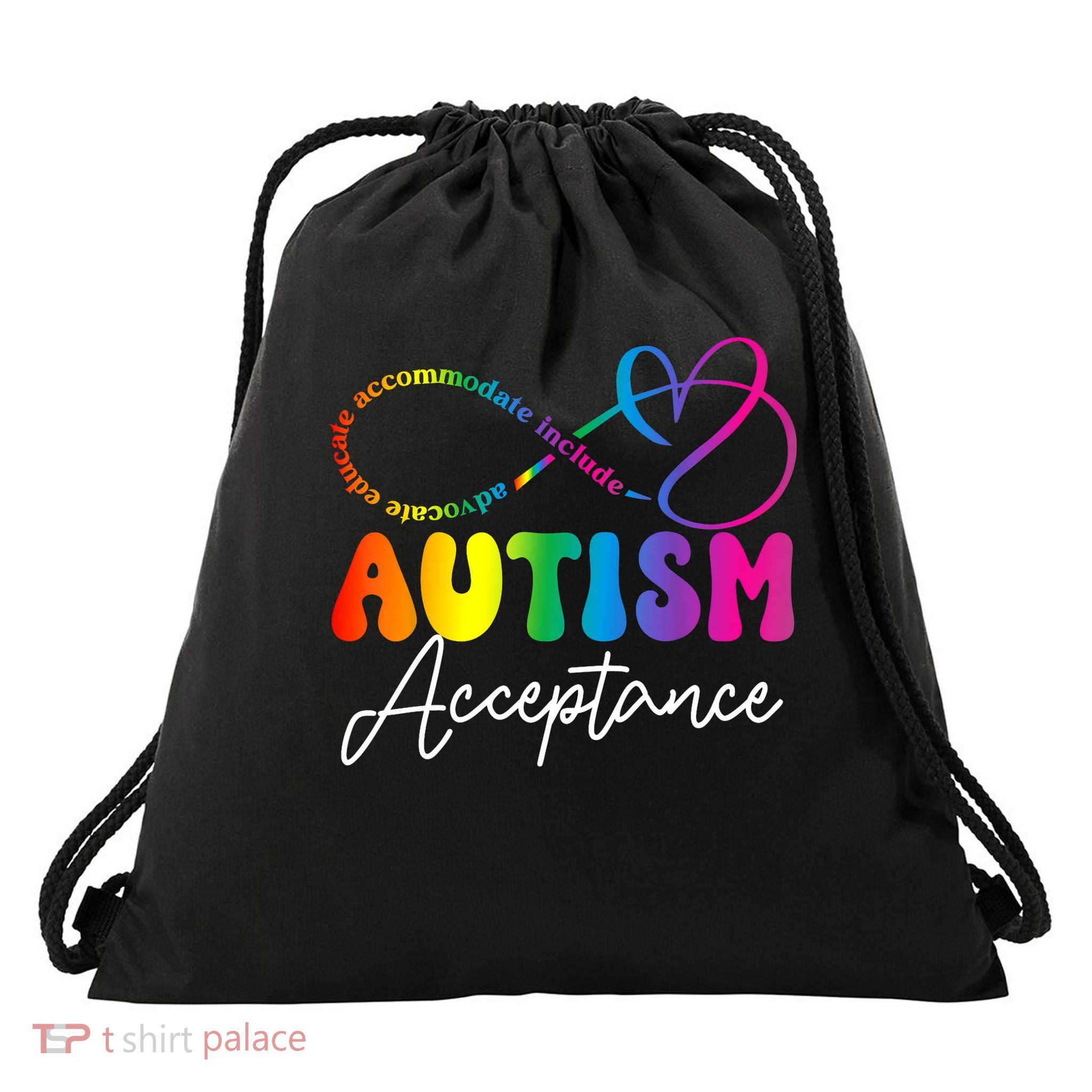 Autism Awareness Acceptance Infinity Symbol Advocate Educate  Drawstring Bag