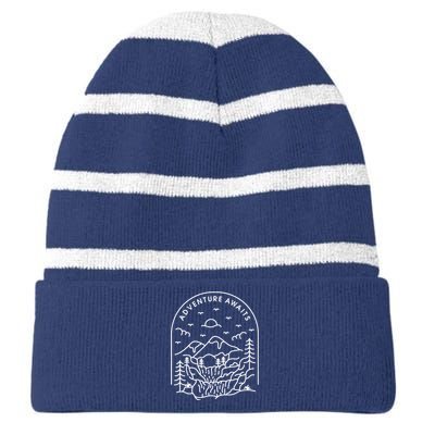 Adventure Awaits Striped Beanie with Solid Band