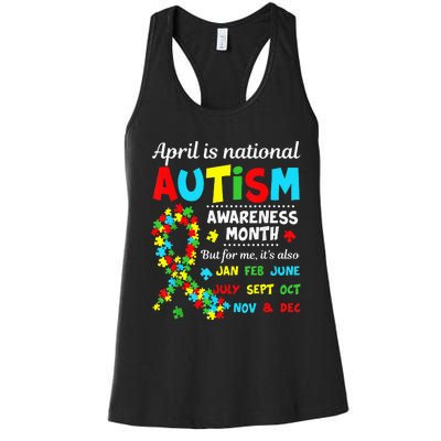 Autism Awareness April is National Autism Awareness Month Women's Racerback Tank