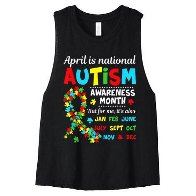 Autism Awareness April is National Autism Awareness Month Women's Racerback Cropped Tank