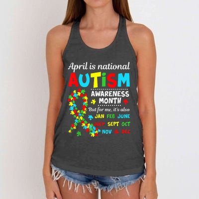 Autism Awareness April is National Autism Awareness Month Women's Knotted Racerback Tank