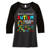 Autism Awareness April is National Autism Awareness Month Women's Tri-Blend 3/4-Sleeve Raglan Shirt