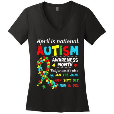 Autism Awareness April is National Autism Awareness Month Women's V-Neck T-Shirt