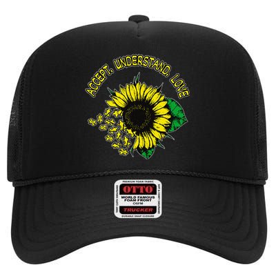 Autism Awareness Accept Understand Love High Crown Mesh Back Trucker Hat