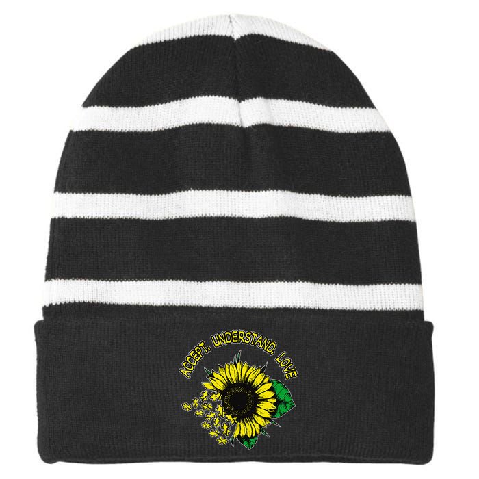 Autism Awareness Accept Understand Love Striped Beanie with Solid Band