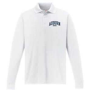 Auburn Alabama AL College University Style Navy Performance Long Sleeve Polo