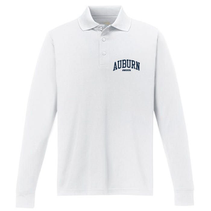 Auburn Alabama AL College University Style Navy Performance Long Sleeve Polo