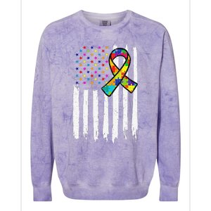 Autism Awareness American Flag Autism Ribbon Women Colorblast Crewneck Sweatshirt