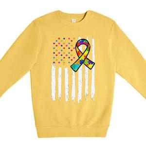 Autism Awareness American Flag Autism Ribbon Women Premium Crewneck Sweatshirt