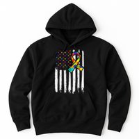 Autism Awareness American Flag Autism Ribbon Women Hoodie