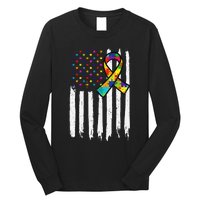 Autism Awareness American Flag Autism Ribbon Women Long Sleeve Shirt