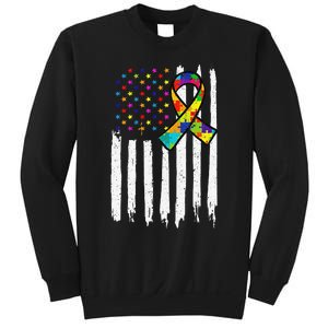 Autism Awareness American Flag Autism Ribbon Women Sweatshirt