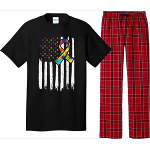 Autism Awareness American Flag Autism Ribbon Women Pajama Set