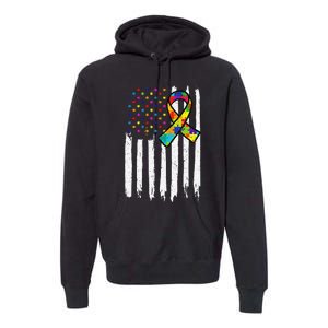 Autism Awareness American Flag Autism Ribbon Women Premium Hoodie