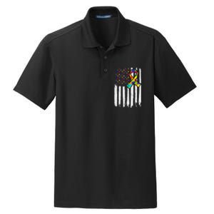 Autism Awareness American Flag Autism Ribbon Women Dry Zone Grid Polo