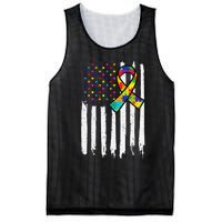 Autism Awareness American Flag Autism Ribbon Women Mesh Reversible Basketball Jersey Tank