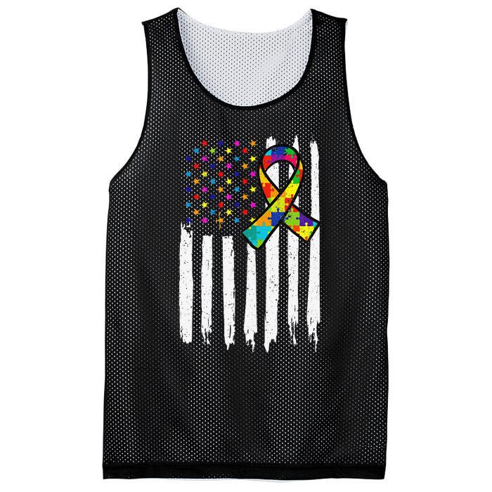 Autism Awareness American Flag Autism Ribbon Women Mesh Reversible Basketball Jersey Tank