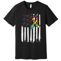 Autism Awareness American Flag Autism Ribbon Women Premium T-Shirt