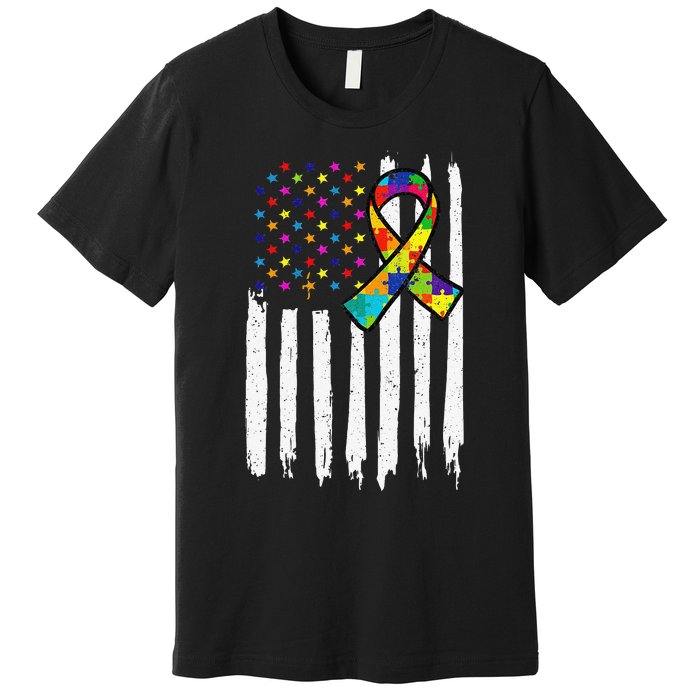 Autism Awareness American Flag Autism Ribbon Women Premium T-Shirt