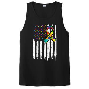 Autism Awareness American Flag Autism Ribbon Women PosiCharge Competitor Tank