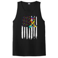 Autism Awareness American Flag Autism Ribbon Women PosiCharge Competitor Tank