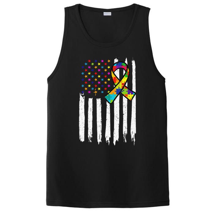 Autism Awareness American Flag Autism Ribbon Women PosiCharge Competitor Tank