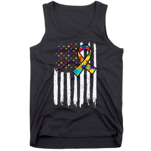 Autism Awareness American Flag Autism Ribbon Women Tank Top