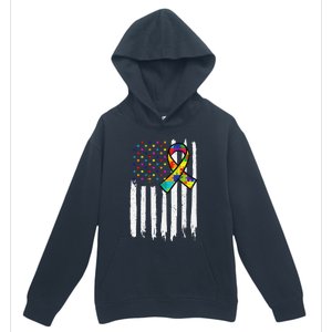 Autism Awareness American Flag Autism Ribbon Women Urban Pullover Hoodie