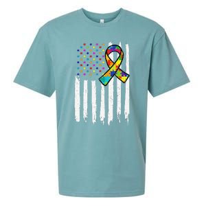 Autism Awareness American Flag Autism Ribbon Women Sueded Cloud Jersey T-Shirt