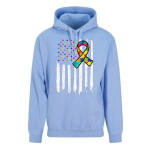 Autism Awareness American Flag Autism Ribbon Women Unisex Surf Hoodie