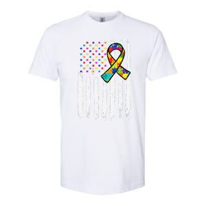 Autism Awareness American Flag Autism Ribbon Women Softstyle CVC T-Shirt