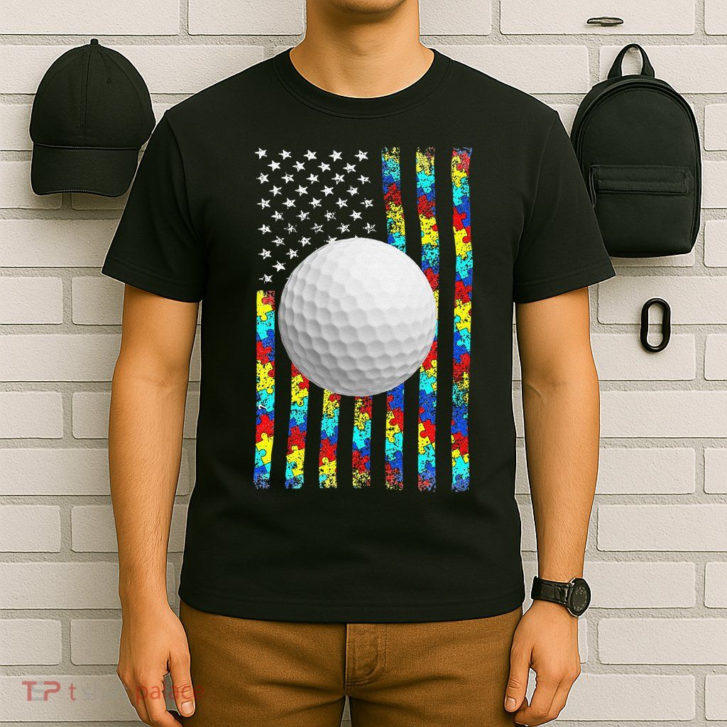 Autism Awareness American Flag Golf T-Shirt