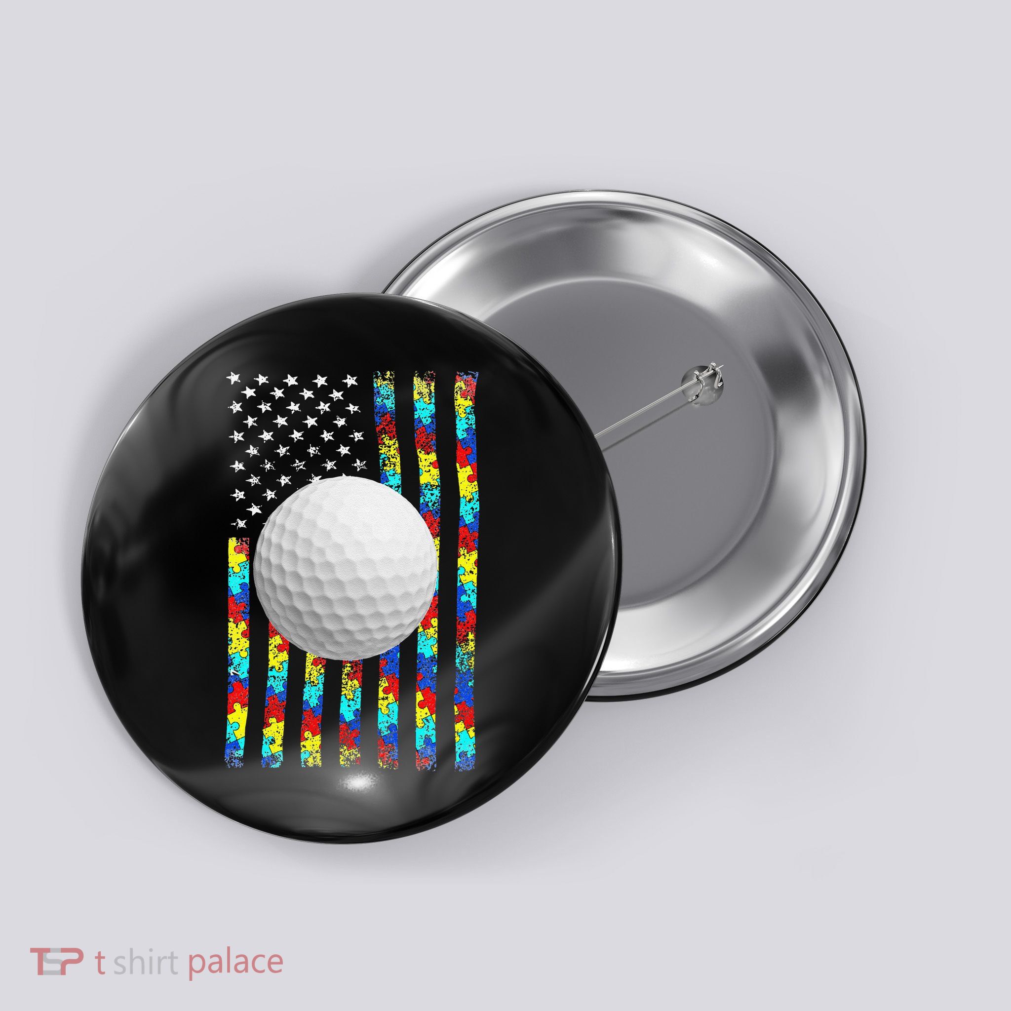 Autism Awareness American Flag Golf Button