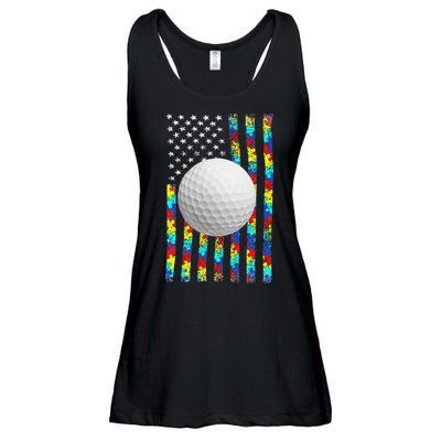 Autism Awareness American Flag Golf Ladies Essential Flowy Tank