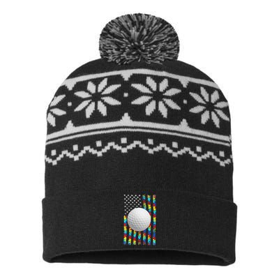 Autism Awareness American Flag Golf USA-Made Snowflake Beanie