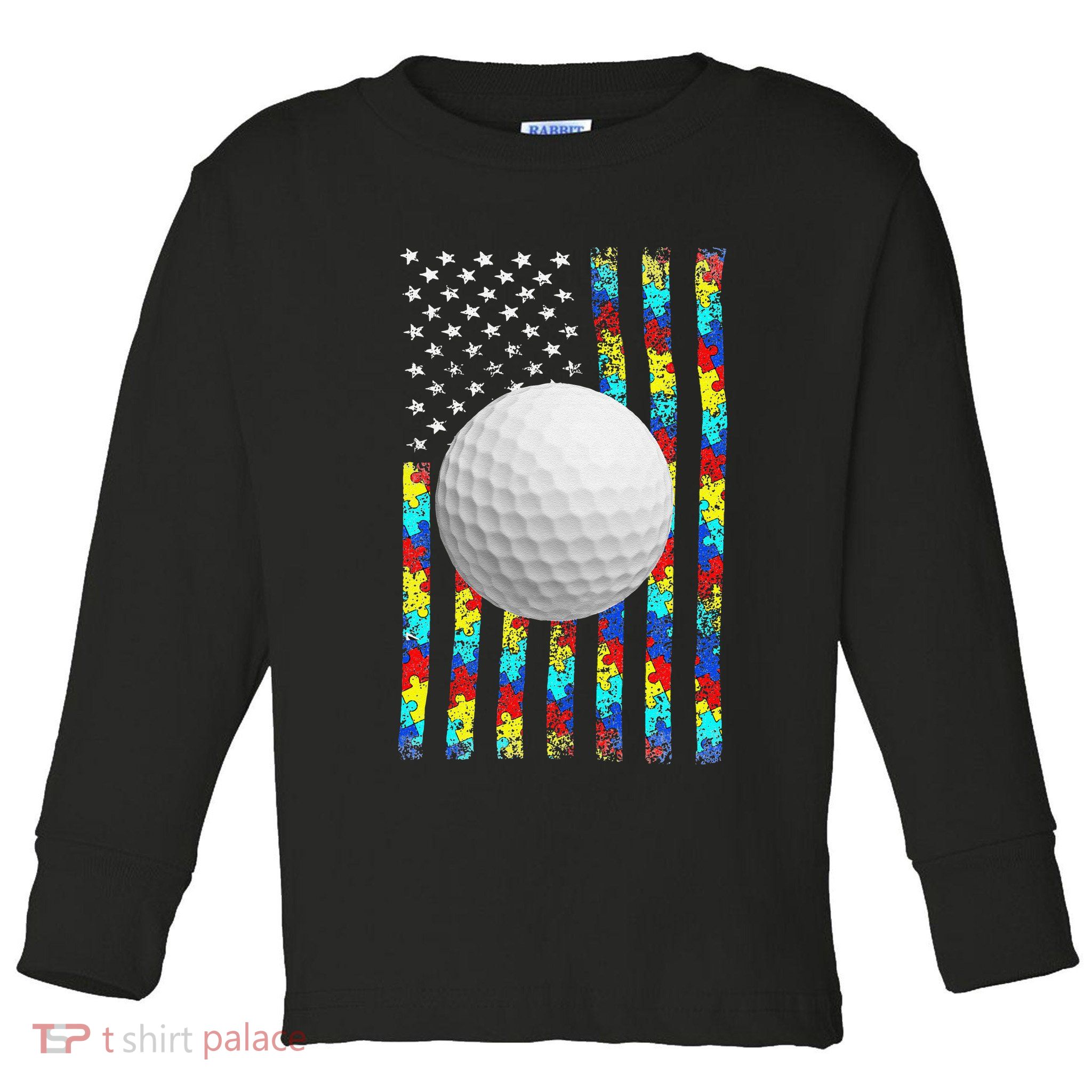 Autism Awareness American Flag Golf Toddler Long Sleeve Shirt