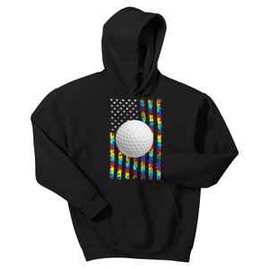 Autism Awareness American Flag Golf Kids Hoodie