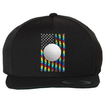 Autism Awareness American Flag Golf Wool Snapback Cap