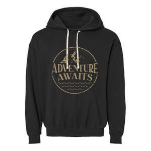 Adventure Awaits Adventure Camping Mountain Garment-Dyed Fleece Hoodie