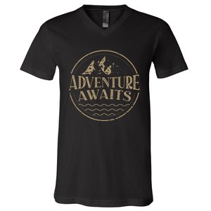 Adventure Awaits Adventure Camping Mountain V-Neck T-Shirt