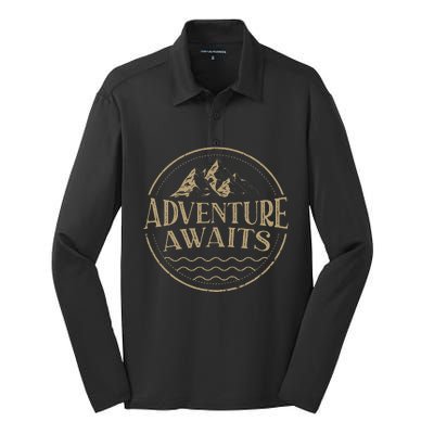 Adventure Awaits Adventure Camping Mountain Silk Touch Performance Long Sleeve Polo