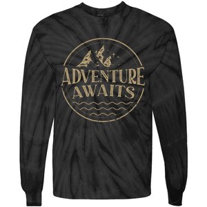 Adventure Awaits Adventure Camping Mountain Tie-Dye Long Sleeve Shirt