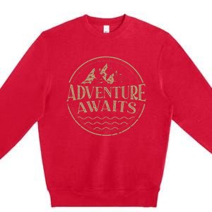 Adventure Awaits Adventure Camping Mountain Premium Crewneck Sweatshirt